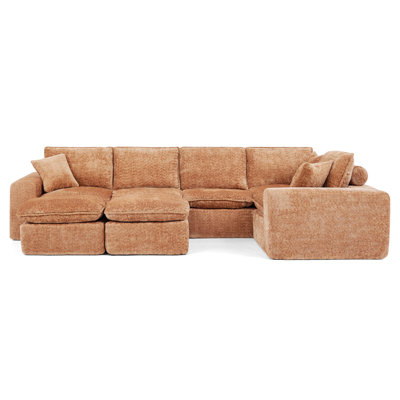 107'' Modern Boucle L-Shaped Sectional Sofa With Two Moveable Ottomans For Living Room