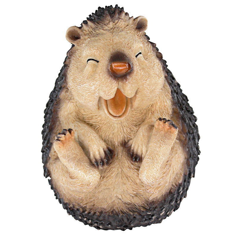 Small Beige and Brown Resin Laughing Hedgehog Garden Statue