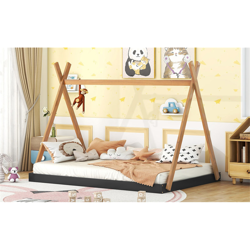 Tent Floor Bed With Triangle Structure, Black/Brown, Full
