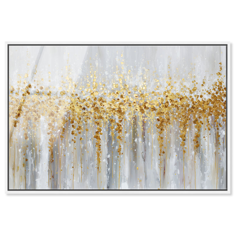 «Golden Rain I», reproduction d'art sur toile encadrée dorée par Art Remedy, cadre blanc, 24 x 16, H 17 po x l 25 po
