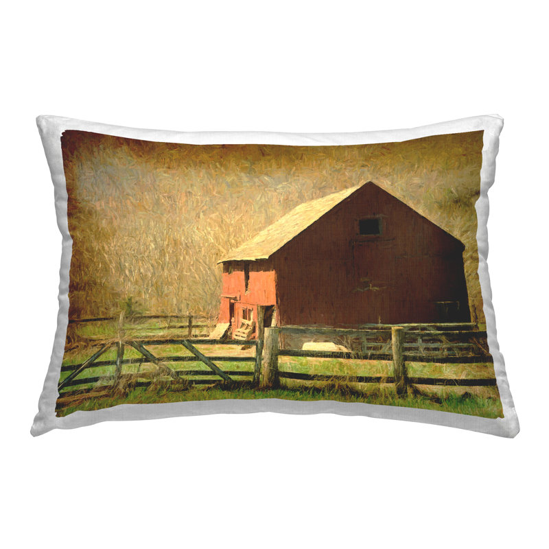 Red Barn Distressed Pattern Decorative Printed Throw Pillow by Graffitee Studios