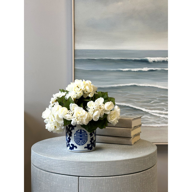 Begonia Arrangement In Ornamental Ceramic Vase, White