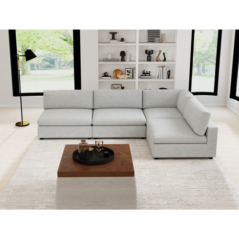 4-Piece Modern Minimalist Soft-Upholstered Sectional With Pillow Back