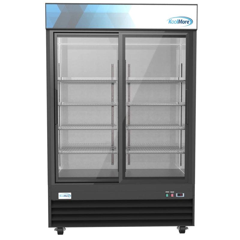 Black Double Door Glass Merchandiser Refrigerator with Wire Shelves