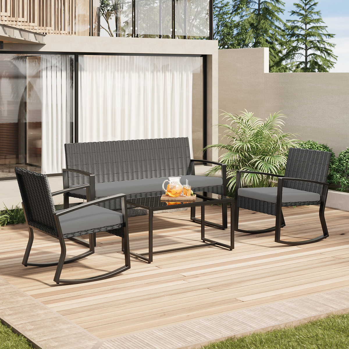 Ebern Designs 4-Person Wicker Outdoor Patio Conversation Seating Set