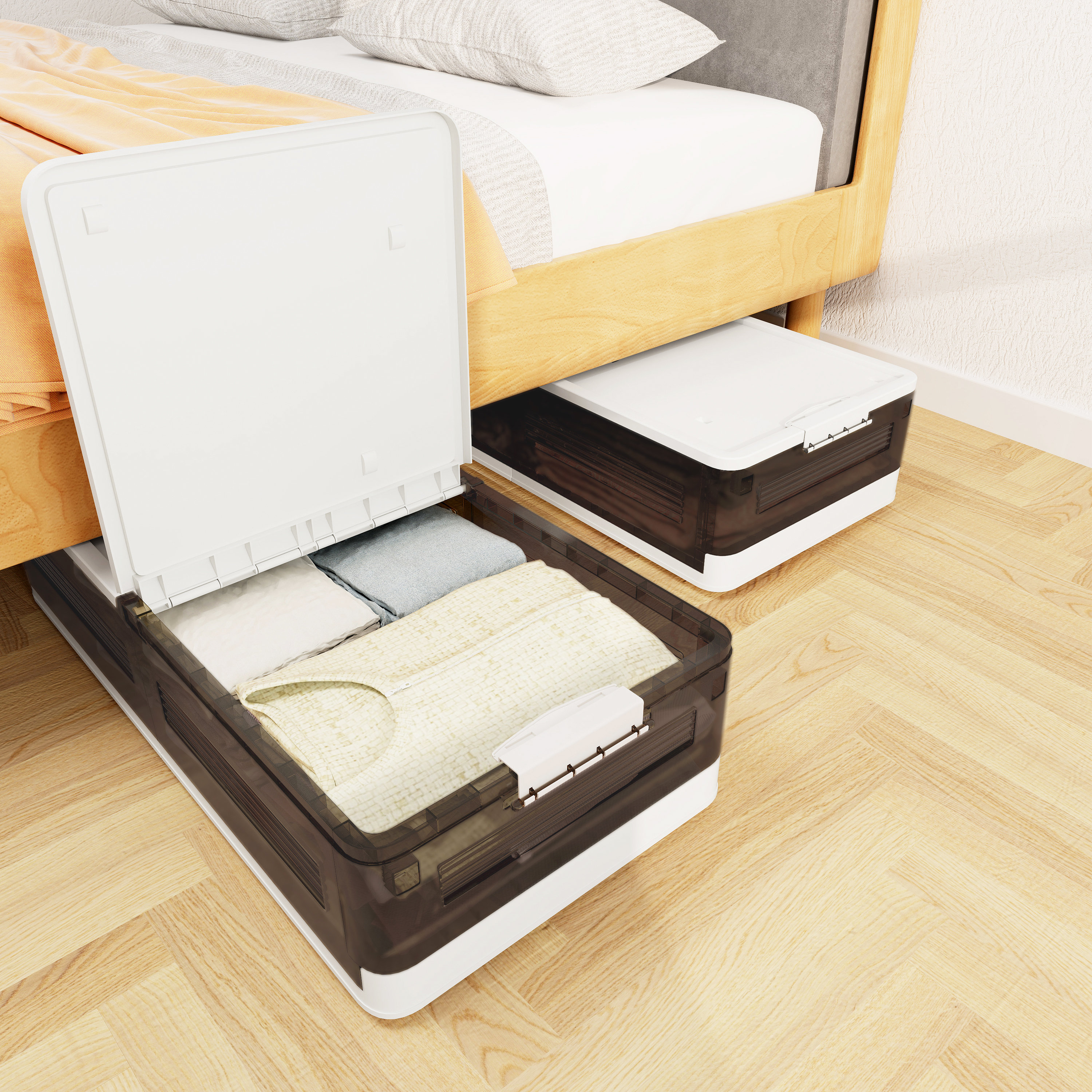 2 pack Under Bed Storage Containers Stackable Underbed Organizer Bins with Lids 39.4"x20.5"x7.7in (Set of 2)