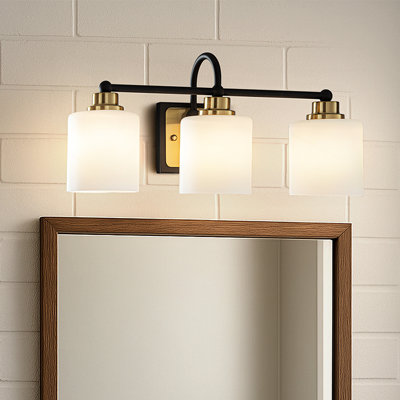 W21'' 3-light Modern Elegant Brass And Black Bathrooom Vanity Light With Milk White Glass Shades