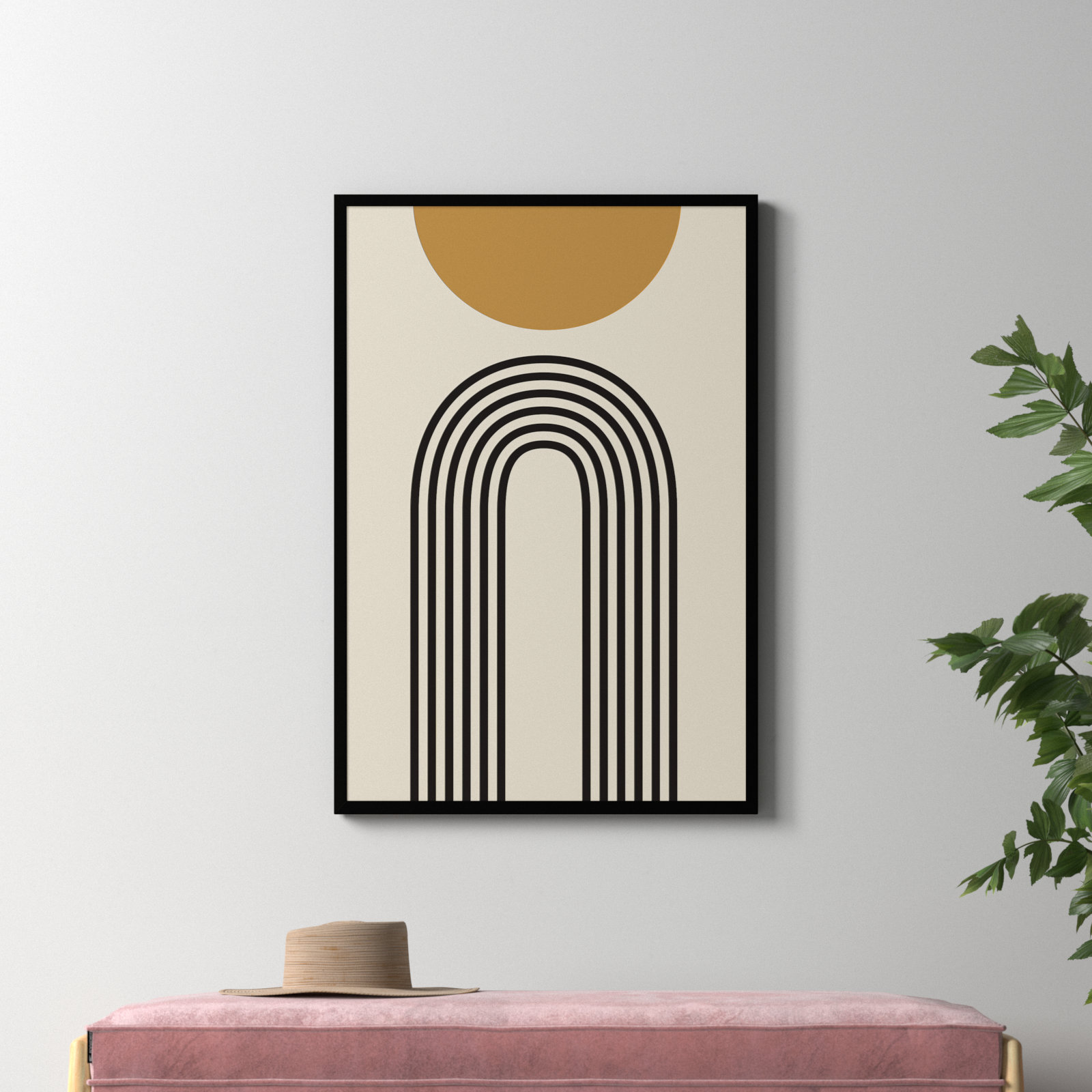 Retro Mountain Sunrise Print, Black, 41.25" H x 28.25" W x 0.88" D