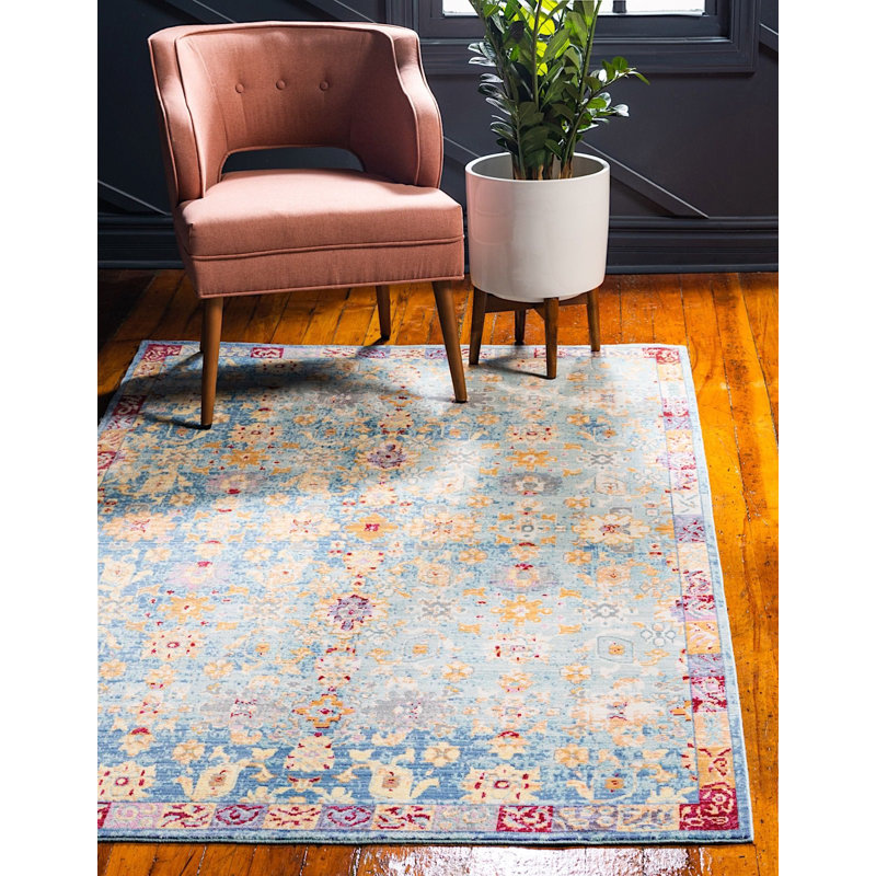 Tapis bleu / crème Donminique Southwestern, Rectangle 4 pi x 6 pi