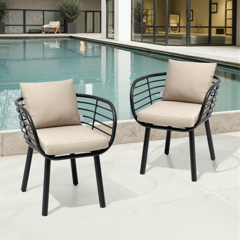 Chaise de salle à manger d'extérieur avec coussin Sunbrella (ensemble de 2), Beige