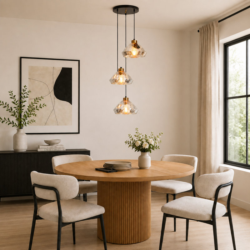 3- Light Dimmable Cluster Pendant Light with Mirror Glass