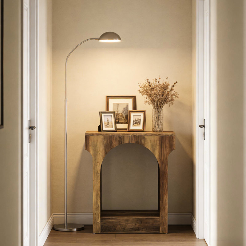 Brun rustique, table de bout arquée à 2 arches, hall d'entrée en bois de style Mid-Century, qualité E1, égratignure, eau, assemblage rapide et facile du thé