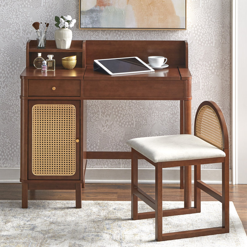 Bayview Vanity Desk and Stool, Walnut