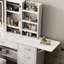 Élégant meuble-lavabo avec lumières DEL réglables, tablettes ouvertes et 5 tiroirs pour le maquillage et le rangement, parfait pour les chambres à coucher modernes
