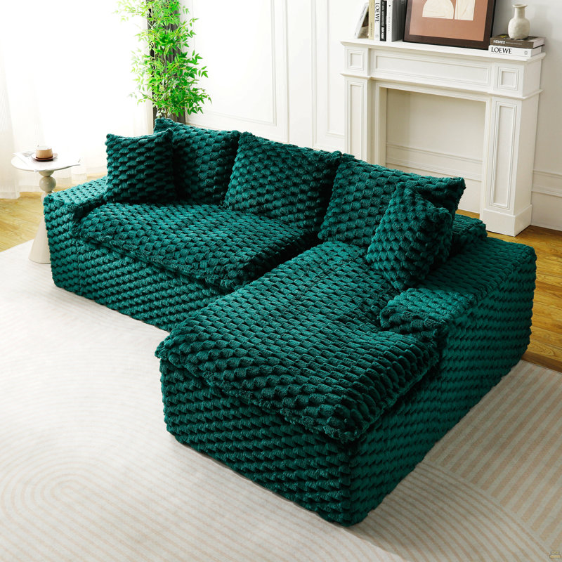Canapé polyvalent en velours Turtle, Orienté à droite, Vert