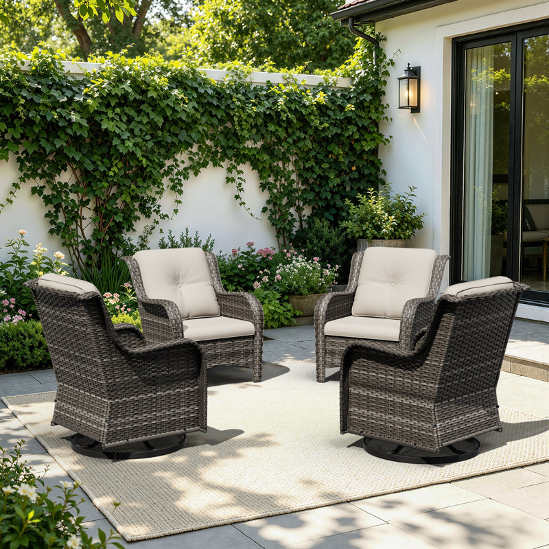 Outdoor Wicker Patio Swivel Rocker Chairs Set, 4-Piece All-Weather PE Rattan Conversation Chairs With Soft Cushions, Perfect For Backyard, Porch, Deck & Poolside