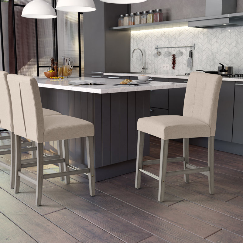 Tabouret de bar et de comptoir rembourré Idleman, Beige, Tabouret de comptoir (hauteur du siège : 24,75 po