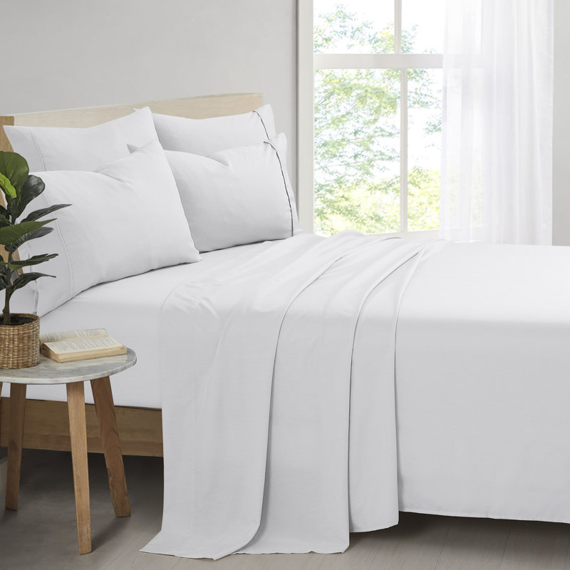 Bamboo Rayon Blend Sheet Set with Extra Pillowcases, White, Full Sheet Set + 5 Additional Pieces