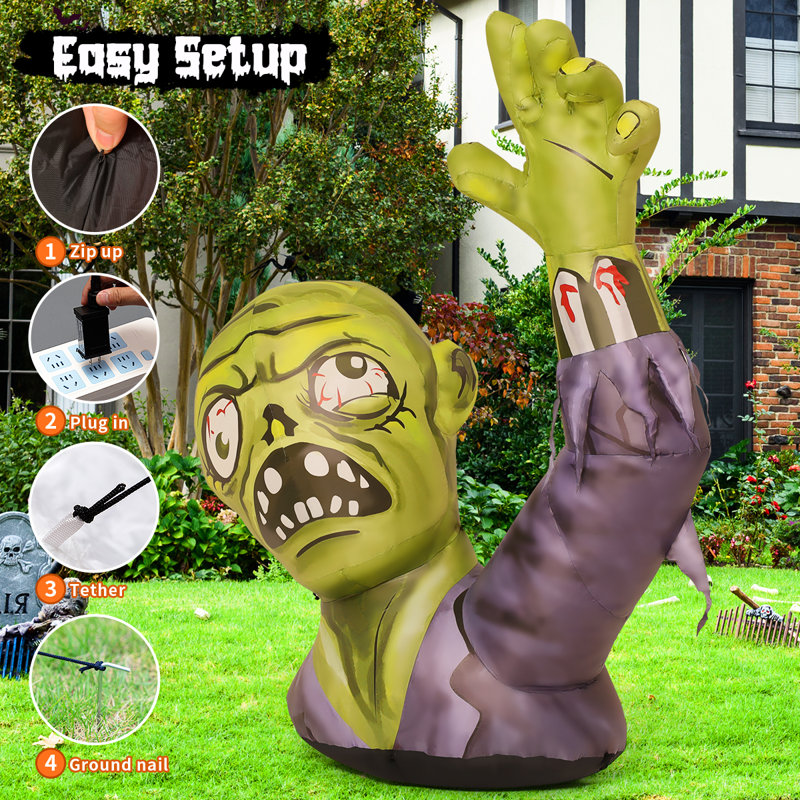 Décoration gonflable 5 pi Zombie Halloween avec poignée de main et DEL intégrées