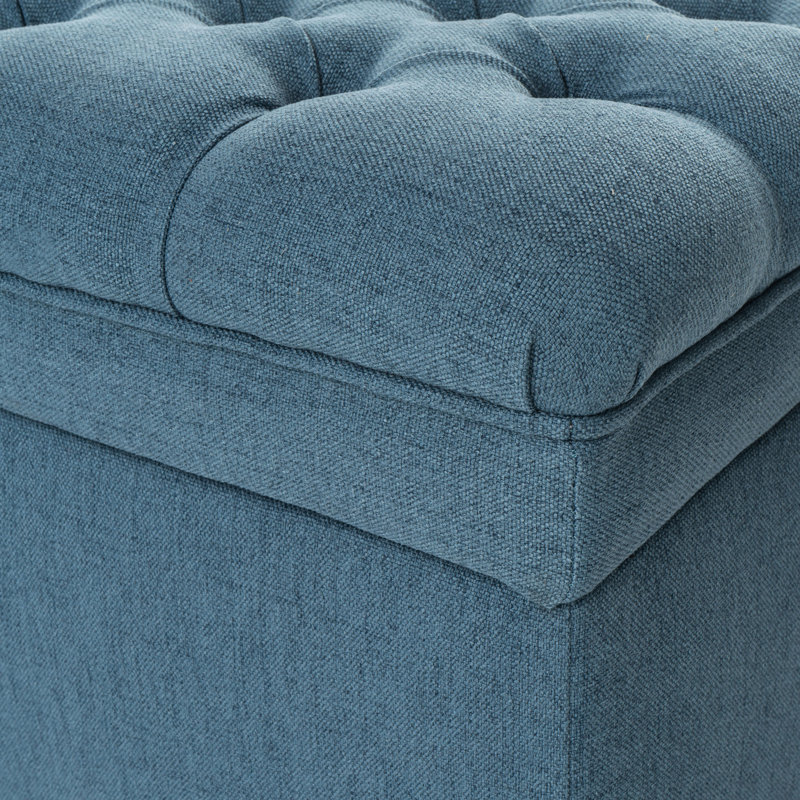Stylish Blue Fabric With Storage And Birch Legs - 50.37D X 20.99W 18.30H Material Build Living Room Essential, Blue