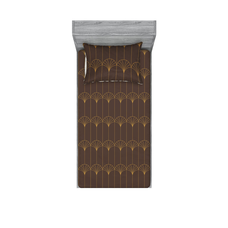 Microfiber Geometric Sheet Set, Twin Sheet Set with 1 Pillowcase, Dark Brown