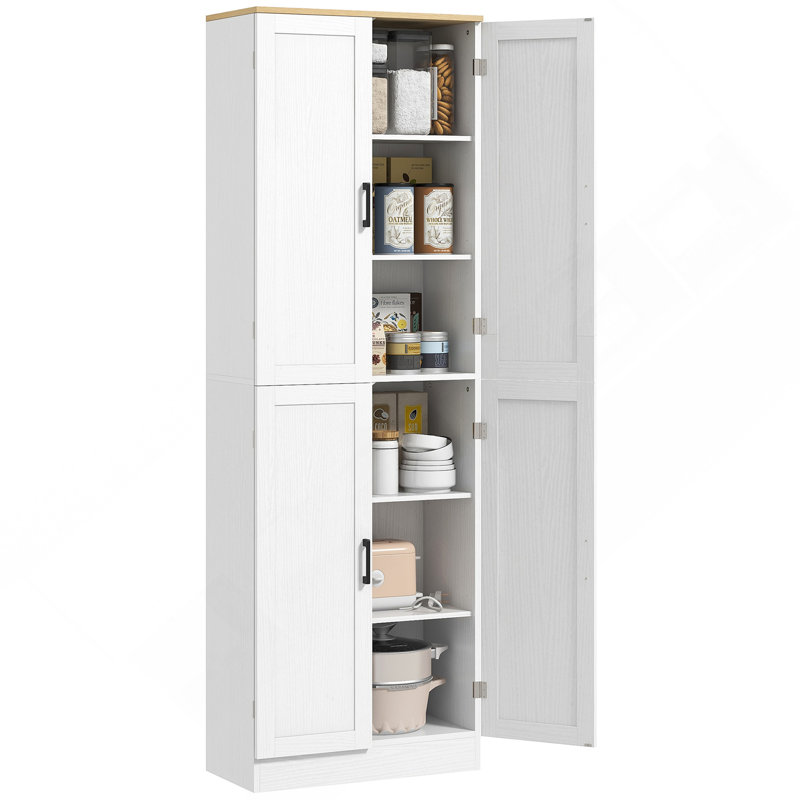 Garde-manger autoportant de 67 po avec armoire réglable, armoire de cuisine avec portes et tablettes, blanc vieilli 67 po Cabinet