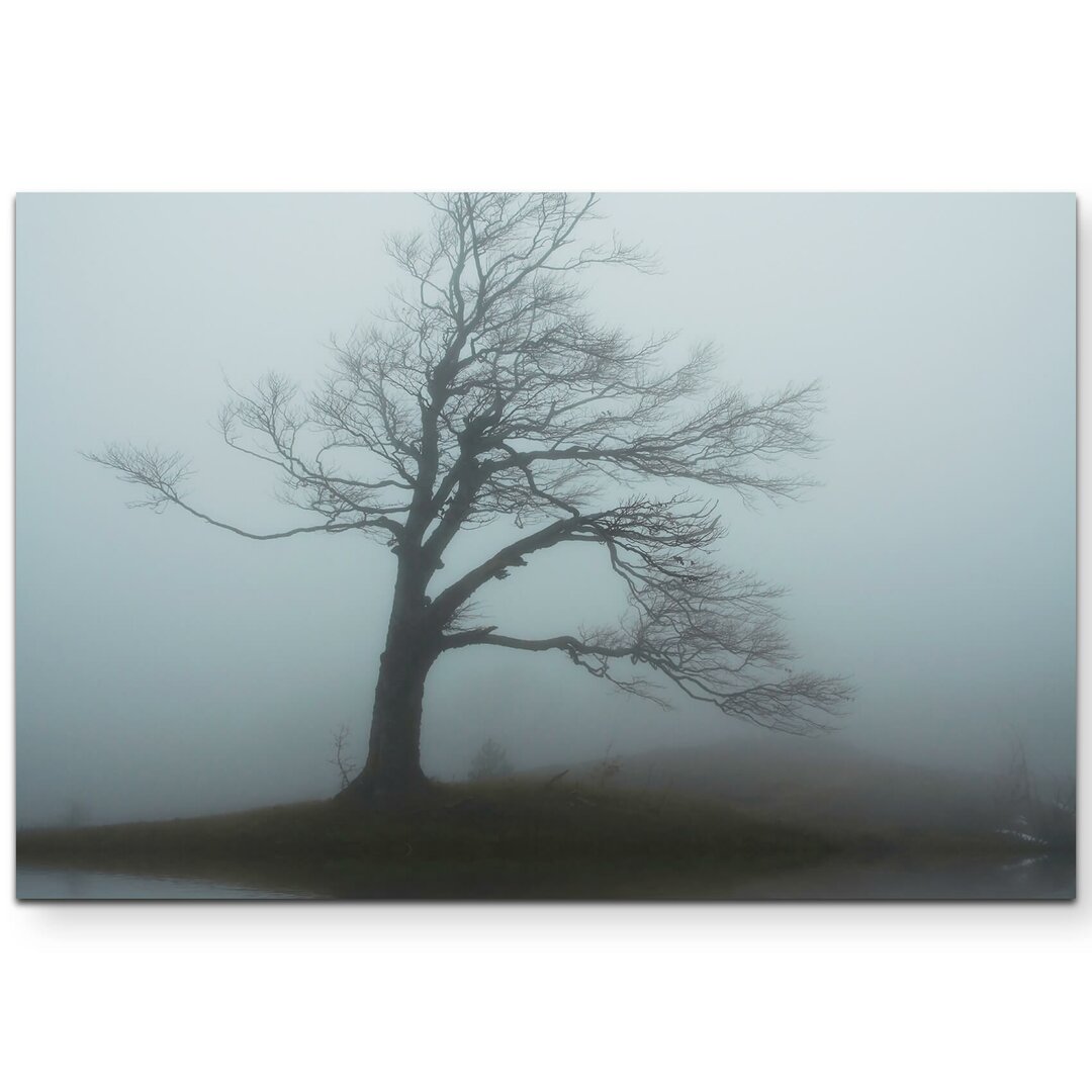 Leinwandbild Baum am See im Nebel