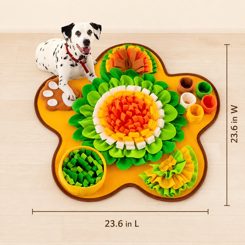 Tapis de jeu Dog Snuffle avec couineur - jouet de recherche de nourriture interactif, alimentation lente avec pétales de cache-cache, sangles antidérapantes pour le fond et l'attache, pour petits et moyens chiens et chats (forme d'os / de fleur)