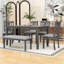 Ensemble de salle à manger rectangulaire 6 pièces avec table en bois, 4 chaises rembourrées en lin et banc pour 6-1261220016