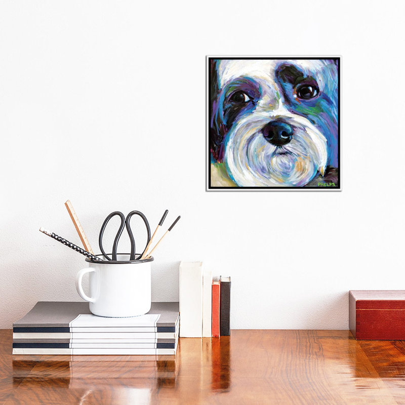 Shih Tzu par Robert Phelps - peinture sur toile tendue, Toile avec cadre blanc, H 12 po x l 12 po x P 1,5 po
