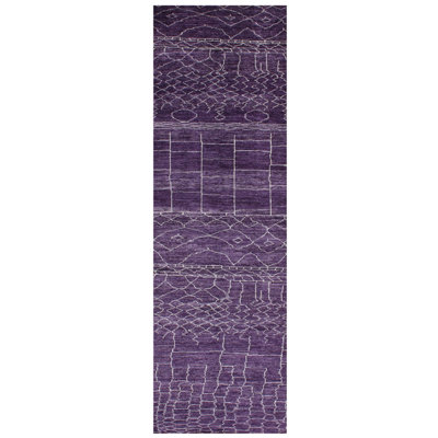 Rectangle 71 cm x 388 cm Geometric Hand Knotted Area Rug