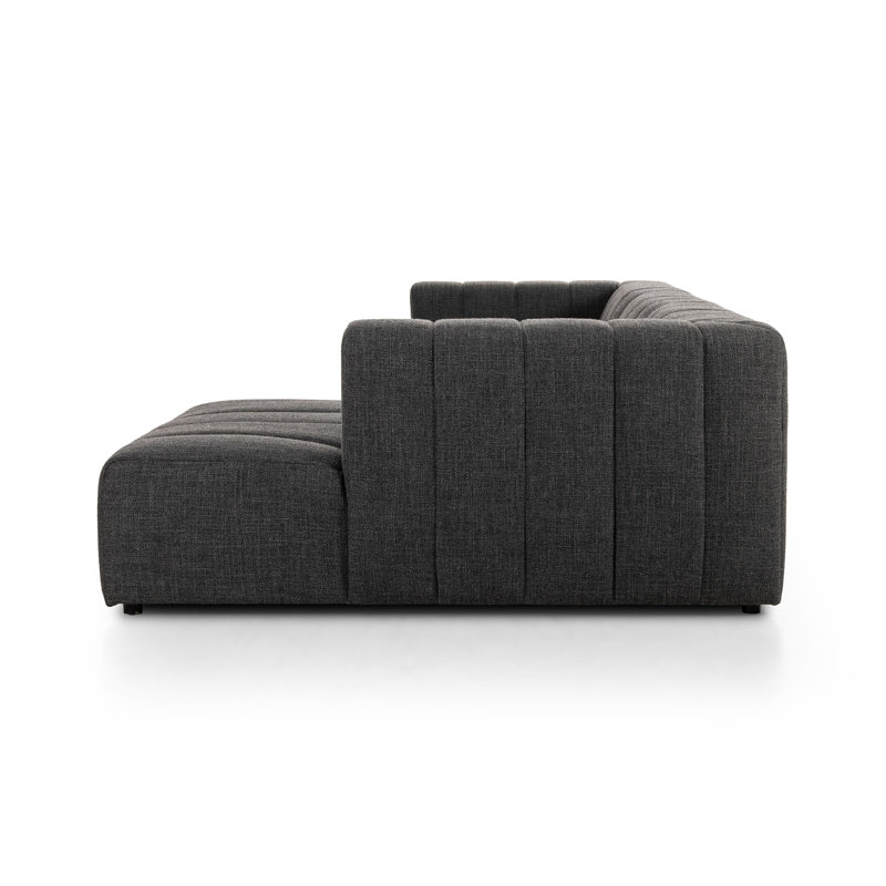 Langham Modular Chaise Sectional, Right Hand Facing, Black, Saxon Charcoal Polyester Blend