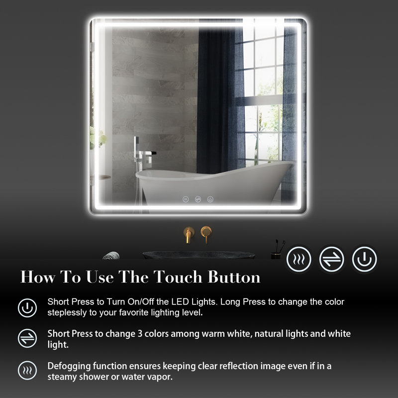 LED Bathroom Mirror With Front And Backlit, Lighted Bathroom Vanity Mirror for Wall, 3 Color and Dimmable Light, Anti-Fog, Memory Function