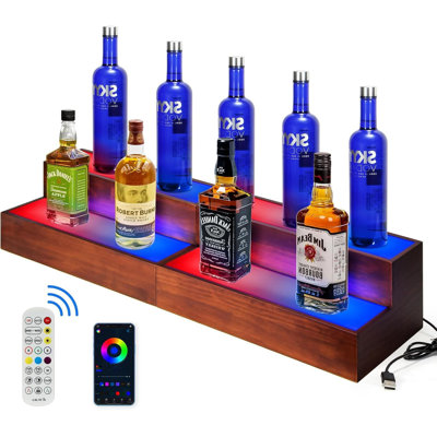 Tablette de présentation à 2 niveaux pour bouteilles de boissons alcoolisées avec synchro de musique et tablette de bar en acrylique de 16 pouces pour usage domestique et commercial
