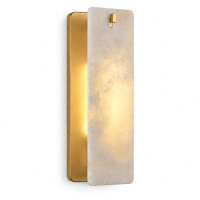 1 - Light 16" Dimmable Rectangular Gold Alabaster Flush Sconce