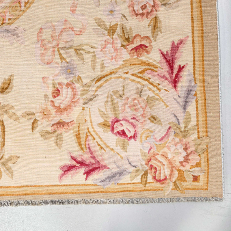 Chenille en coton crème multicolore à motif floral antidérapant kilim, Rectangle 3'4" x 6'7"