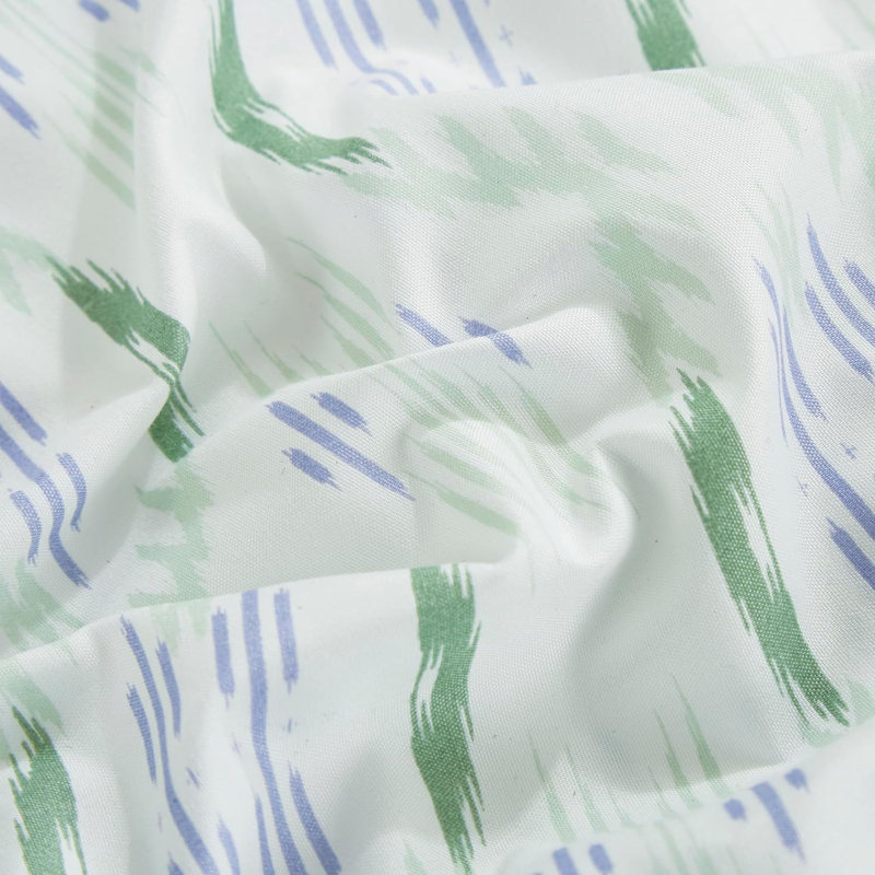Cabin Lodge Geometric Printed Microfiber Bed Sheet Set, White/Green/Purple Geometric, Queen Sheet Set with 2 Pillowcases