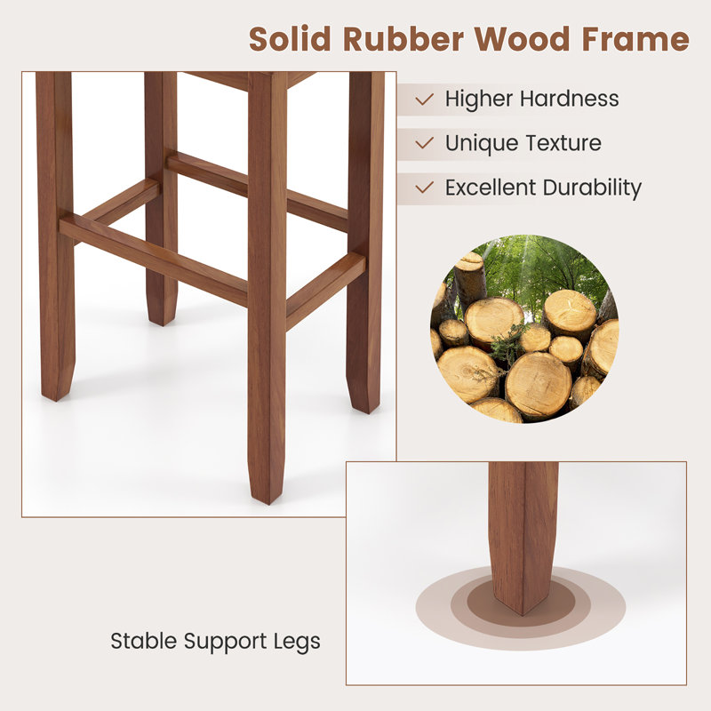 Walnut 31" Backless Upholstered Bar Stools with Gray Linen Seats
