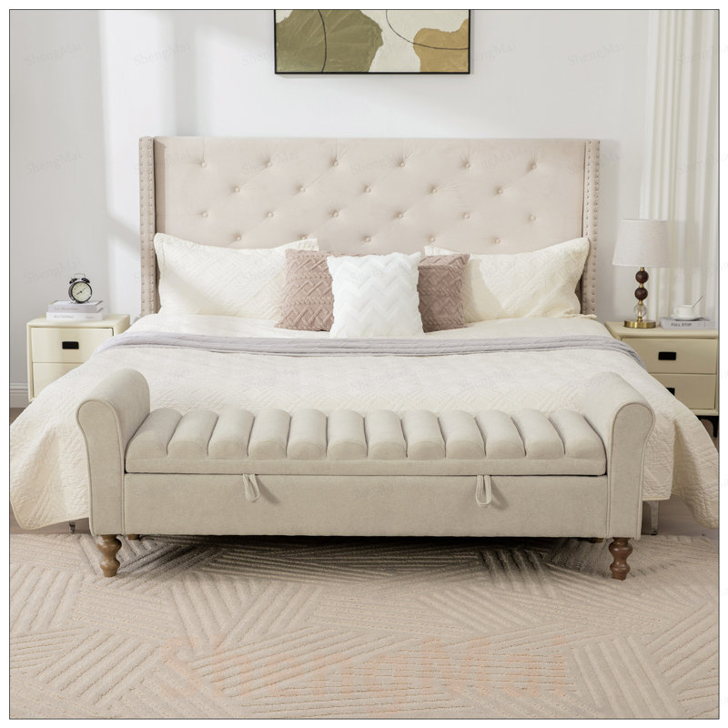 Banc de rangement rembourré Modern, Oatmeal, Oatmeal