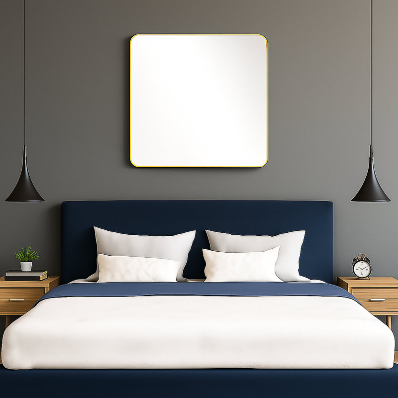 Metal Framed Wall Mounted Accent Mirror, Gold, 80cm H x 80cm W