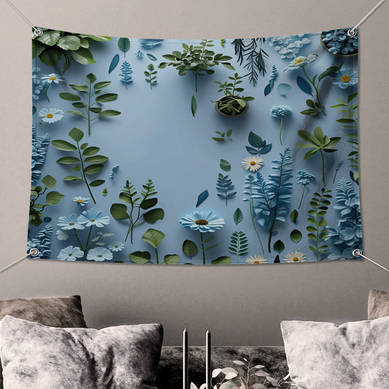 Tapisserie murale florale - Décoration murale plantes, H 68 po x l 80 po avec 4 œillets