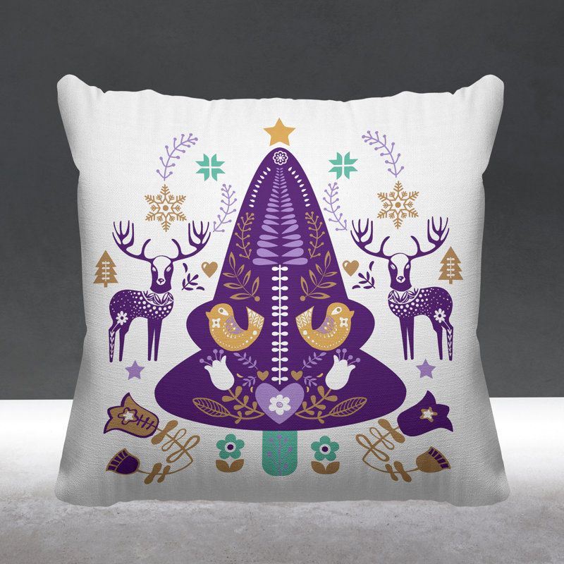 Coussin intérieur / extérieur Scandinavian Christmas Tree, Mauve, L 15 po x H 15 po