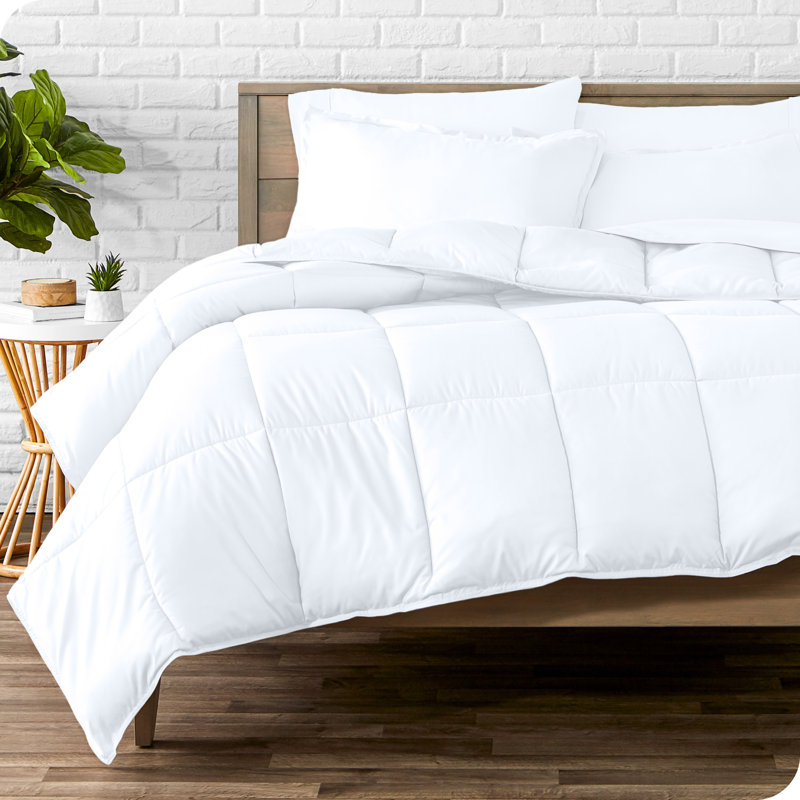 Lit dans un sac en microfibre 1800 de qualité supérieure 1800, Blanc et blanc, Édredon double + 6 pièces supplémentaires