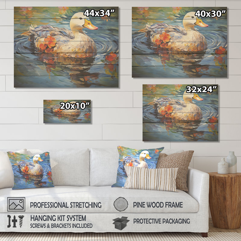 «Duck At The Pond I» - animal de canard sur bois, H 10 po x l 20 po