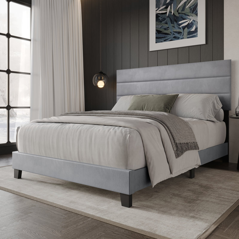 Mailiah Twin Upholstered Panel Bed, Beige, Queen