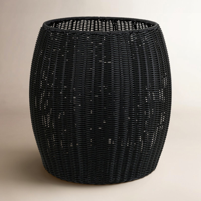  Baudette Handwoven Resin Barrel Side Table, Black