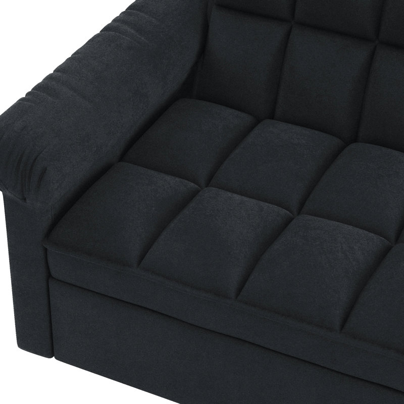 Lit escamotable avec dossier réglable. Noir, revêtement en flanelle. Structure solide en bois massif. Confortable pour une utilisation quotidienne. Nécessite un assemblage. Caractéristique de conception à 2 sièges. Et des sièges en contreplaqué. Assemblage requis. 2