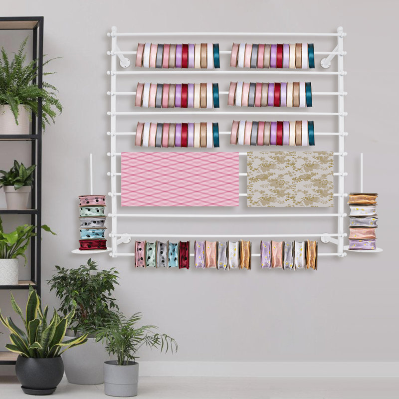 47.24'' Wall-Mounted Display Rack Wrapping Paper Ribbon Holder, White
