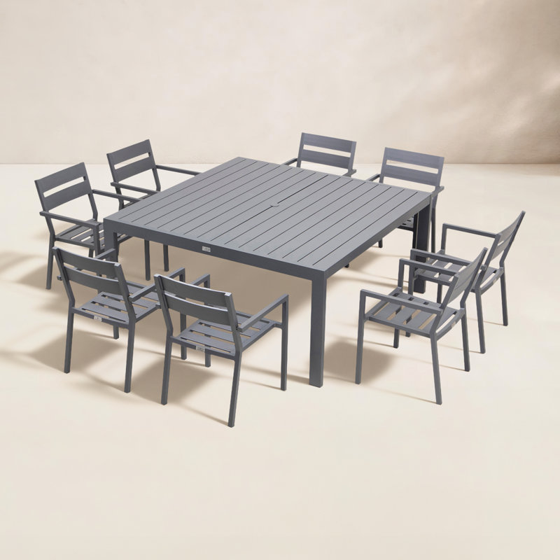 Molina 8 - Person Patio Dining Set with Square Table , Sunbrella® Cushions Included, Slate, Spectrum Indigo Sunbrella®