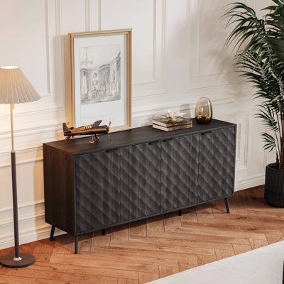 62 inch Diamond Flute Sideboard Buffet Cabinet, Diamond Shaped Relief Storage Cabinet